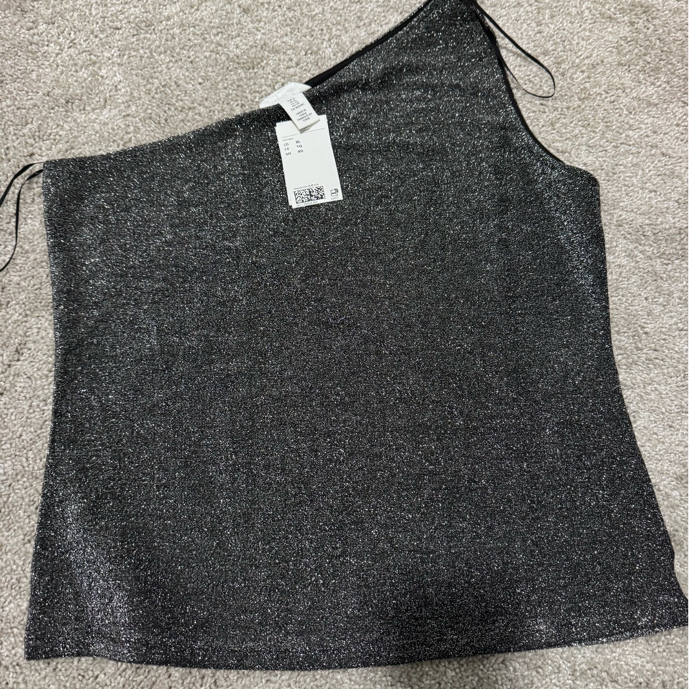 H&M Black Glitter One-Shoulder Top